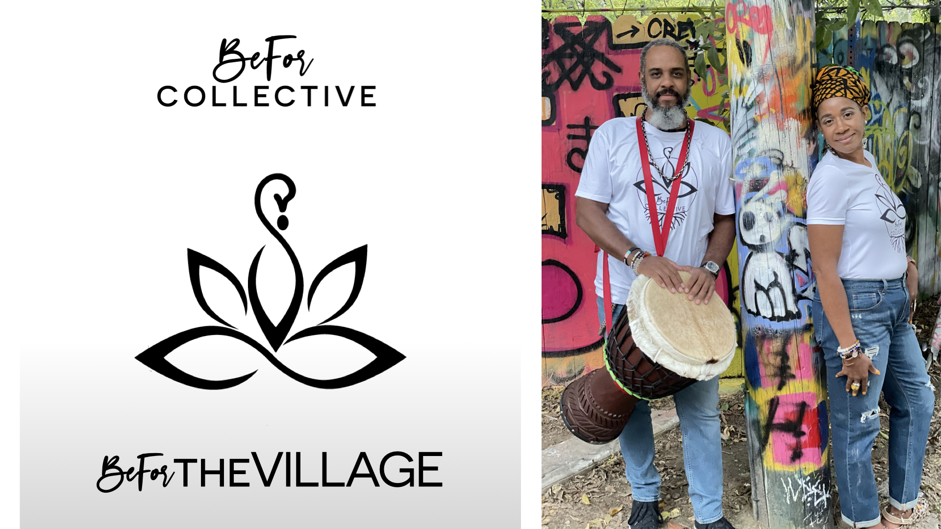 A man holding a drum in front of graffiti.